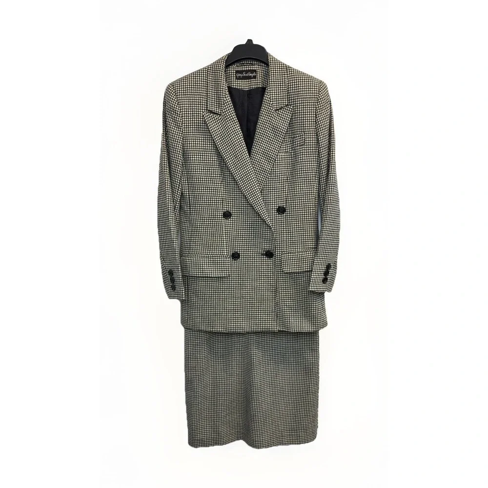 GIORGIO‎ SANT'ANGELO Women's 6 Wool Checkered Skirt Suit Black/cream Gingham